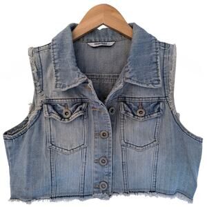 Highway Jeans Denim Vest Womens Small Blue Cropped Button Front Raw Hem